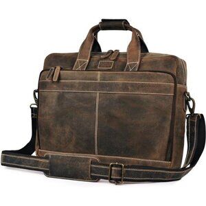 16" Leather Laptop Messenger Briefcase Bag for Men-Leather